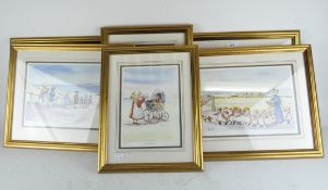 Six signed limited edition Faye Whittaker prints, depicting seaside scenes featuring children,