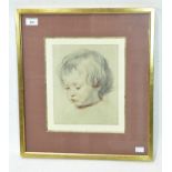 A lithograph depicting a small child, after Rubens, framed and glazed, 29cm x 24cm.