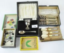 A mid century silver christening set, comprising egg cup and spoon and more