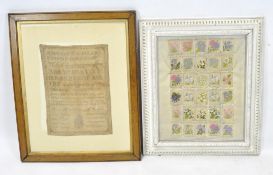 A Victorian alphanumeric sampler, signed 'Mary Jessica ----- 1986', 42cm x 31cm, framed,