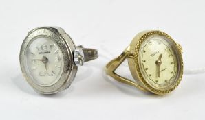 Two vintage novelty ladies ring watches, one being by Woldman, the other from the Soviet Union.