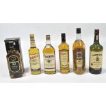 Six bottles of whisky, including Kilbeggan, Tullamore Dew, Teachers highland cream,