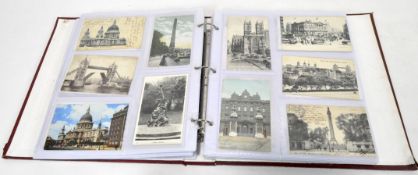 A large collection of vintage postcards, depicting historic landmarks and architecture,