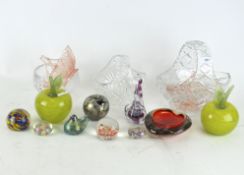 Contemporary glassware, including paperweights in assorted designs and sizes,