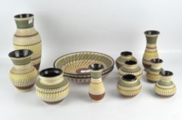 A collection of German vases and two dishes, some marked Dee Cee Foreign,