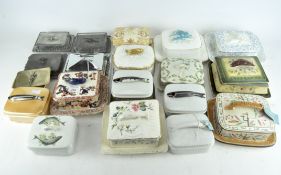 Nineteen sardine tins, ceramic, glass and metal examples,