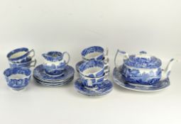 A Copeland Spode 'Italian' tea set including a teapot, six cups and saucers and side plates,