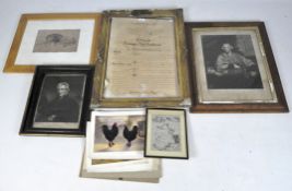 A framed parchment to Hely-Hutchinson 1812 from the Catholics of Ireland and other pictures