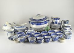 A collection of assorted blue and white ceramics,