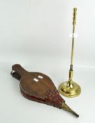 A 20th century brass and leather mounted set of bellows together with a brass fire poker