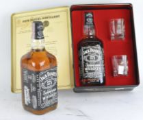 Jack Daniel's old time no 7 Tennessee sour mash whiskey with glasses and another bottle