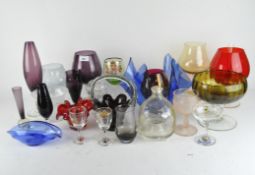 A collection of 20th & 21st century coloured goblets and glasses, together with glass bowls