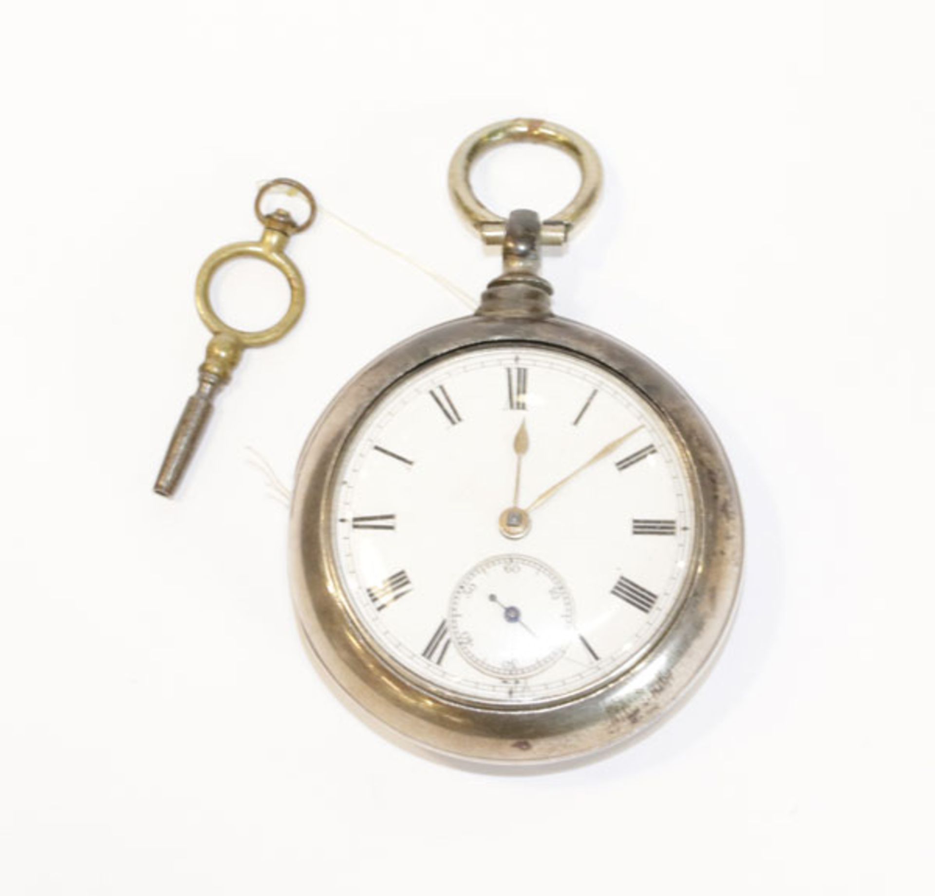 Schlüssel-Taschenuhr, Sterlingsilber mit Doppelmantel, mit Schneckenkette, Birmingham 1890, John