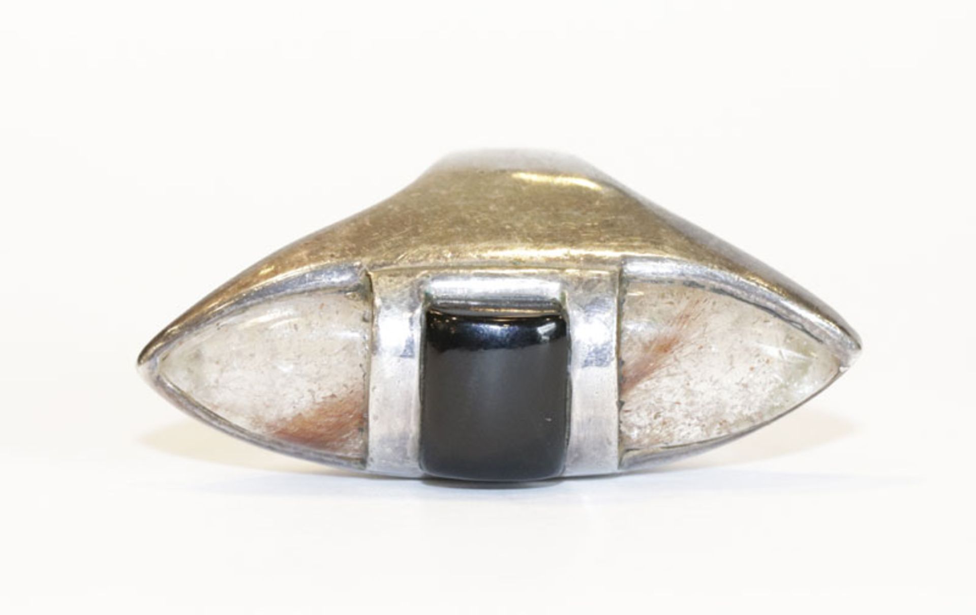 Sterlingsilber Designer Ring mit Onyx und Bergkristall; Gr. 58, 26,6 gr., Tragespuren