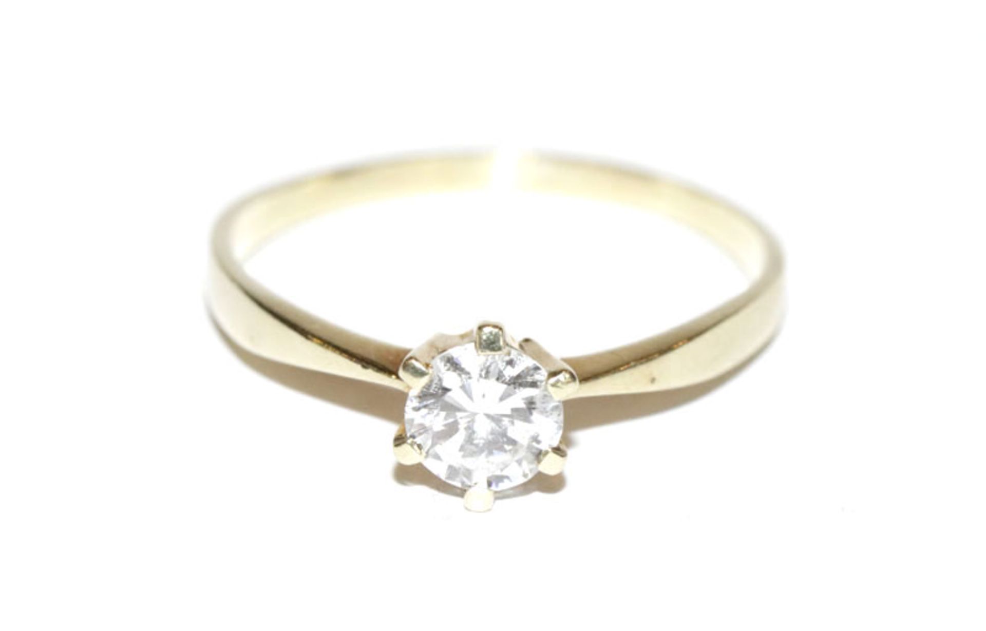 Klassischer 14 k Gelbgold Ring mit Diamant, 0,66 ct. w/si, Gr. 63