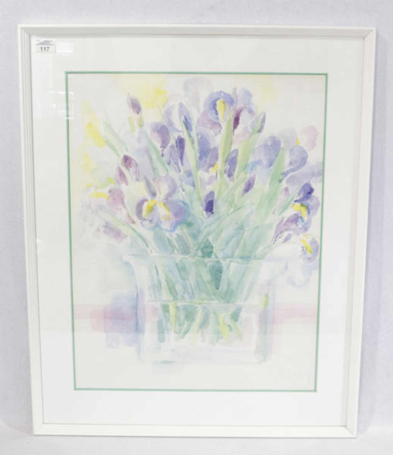 Aquarell 'Iris in Vase', signiert Bia Wunderer-Propach, * 28.7.43, Studium an der Münchner