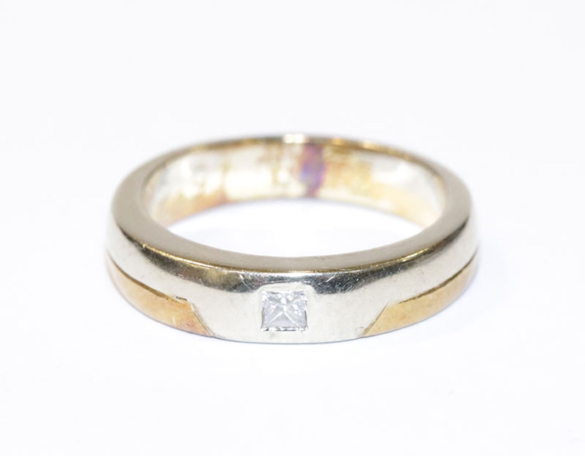 18 k Weiß- und Gelbgold Ring mit Diamant, 6,9 gr., Gr. 53