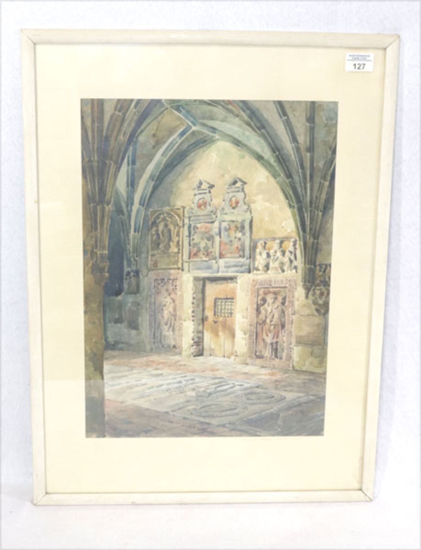 Gemälde Aquarell 'Augsburg Domkreuzgang', auf Passepartout bez. und sig. W. Hahn, Juni 1922, unter