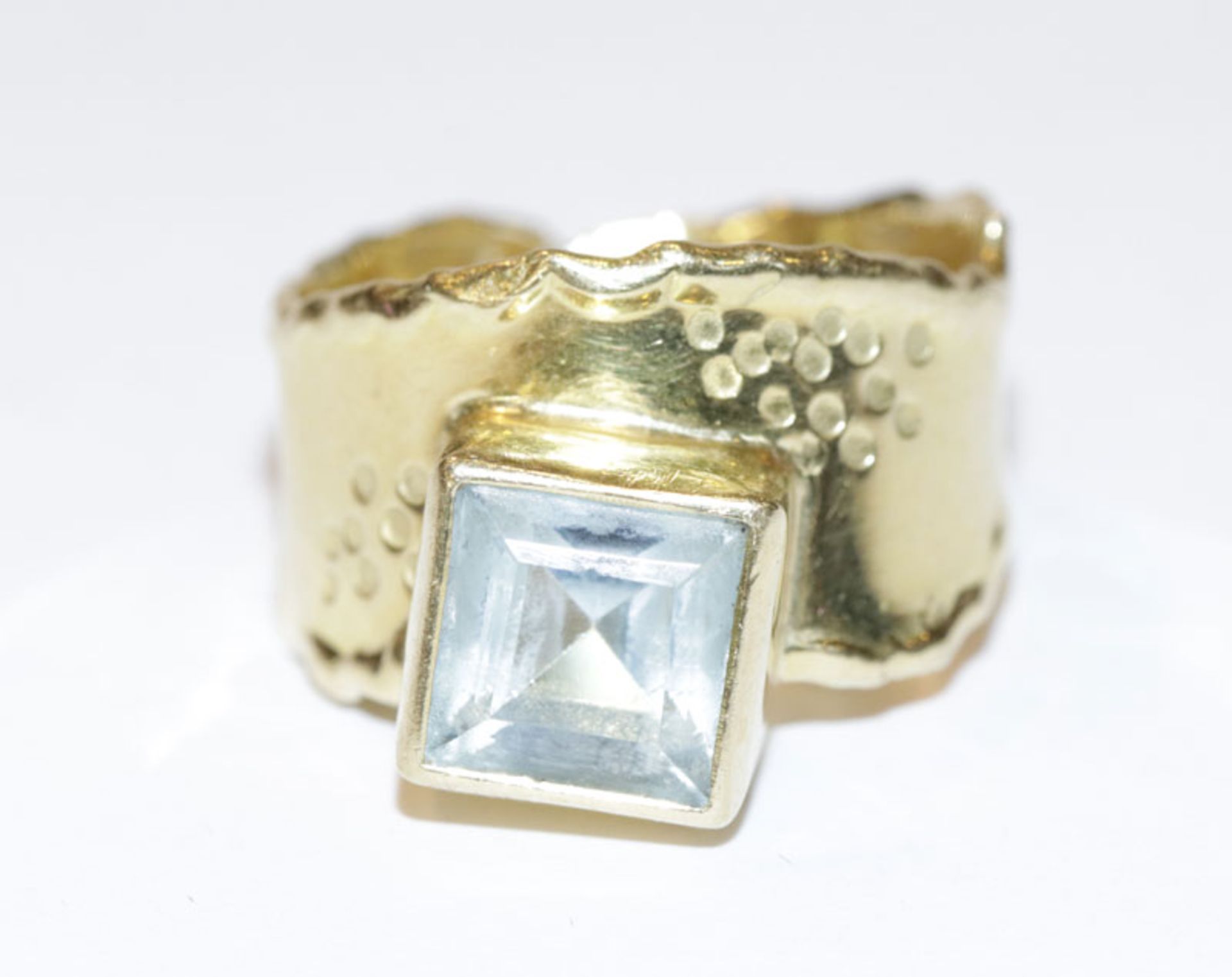 14 k Gelbgold Designer Ring mit Blautopas, Gr. 54, 7,6 gr.