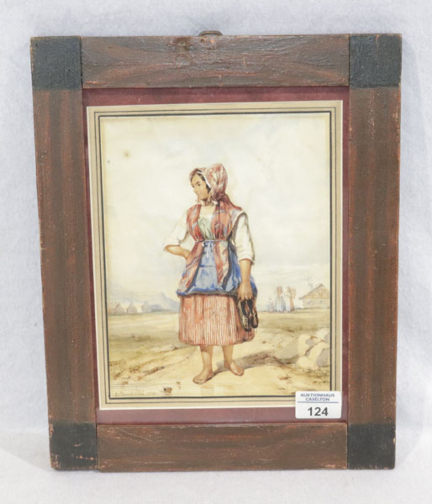 Aquarell 'Mädchen in Tracht', signiert G. Mandelsohn, datiert 1838, Blatt fleckig und wellig,