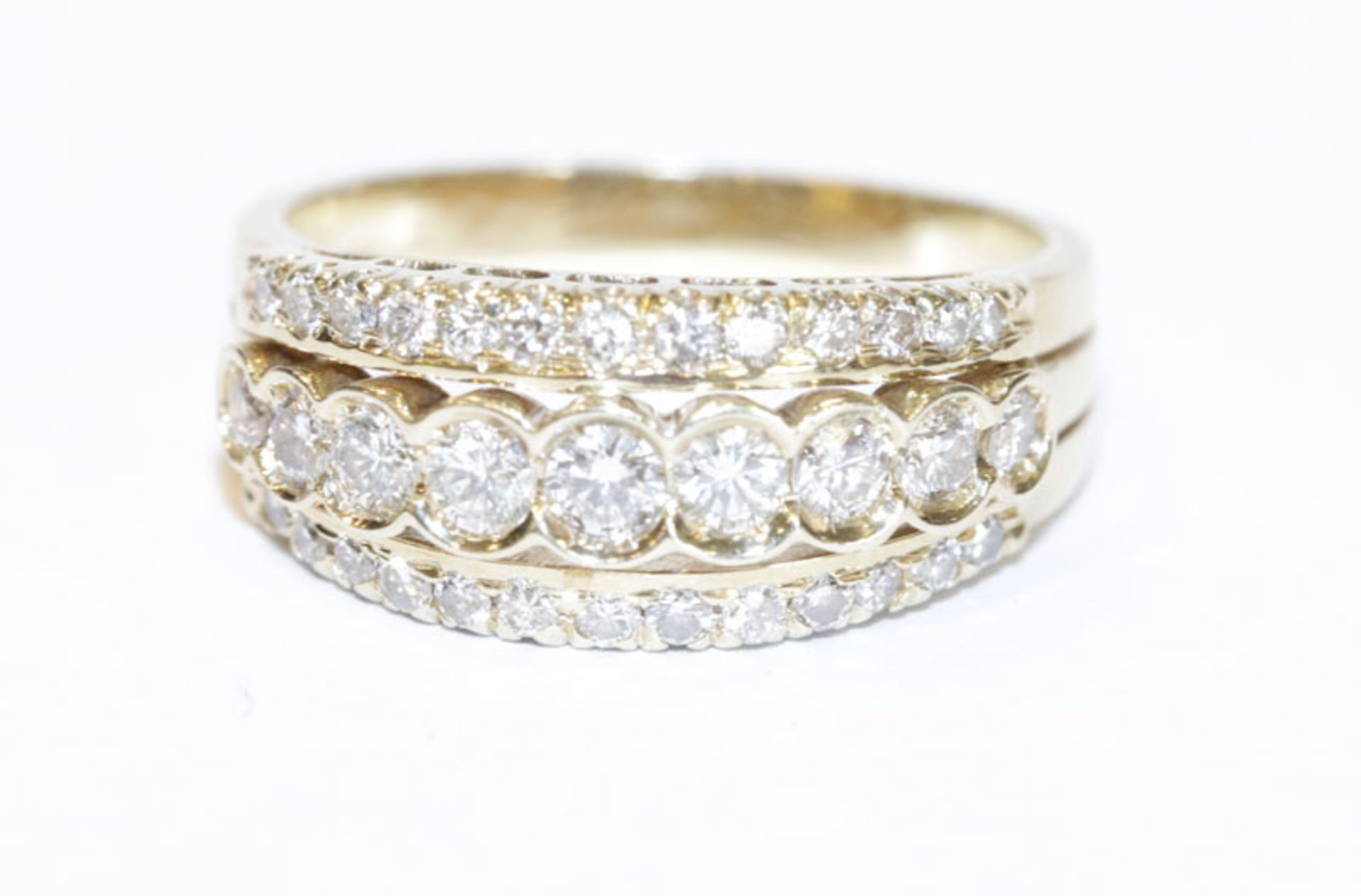 14 k Gelbgold Ring mit Diamanten, 5,38 gr., Gr. 55