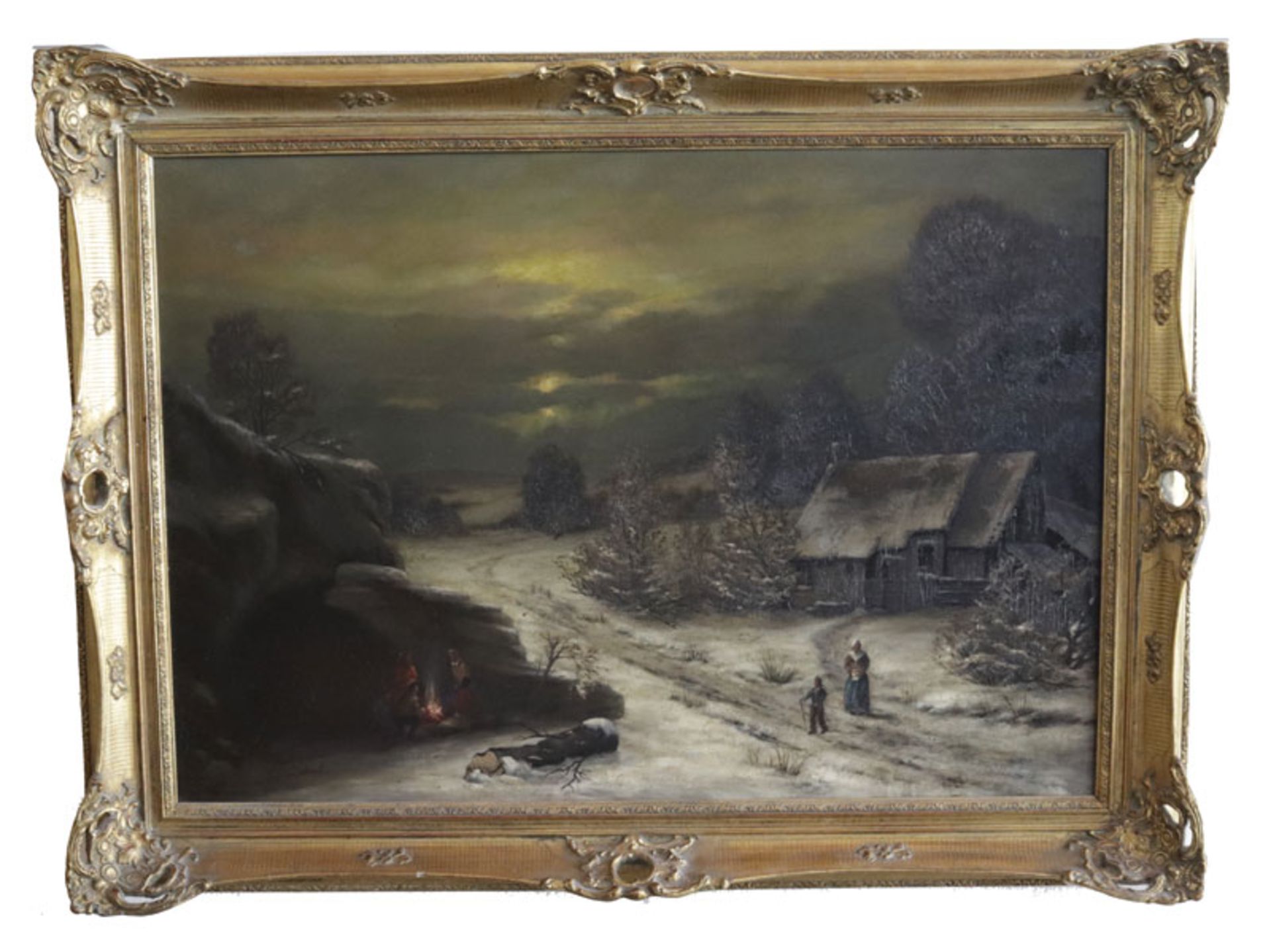 Gemälde ÖL/LW 'Winterlandschaft bei Mondschein', signiert H. Nickel, wohl Hans Nickel, * 1916 Böhmen