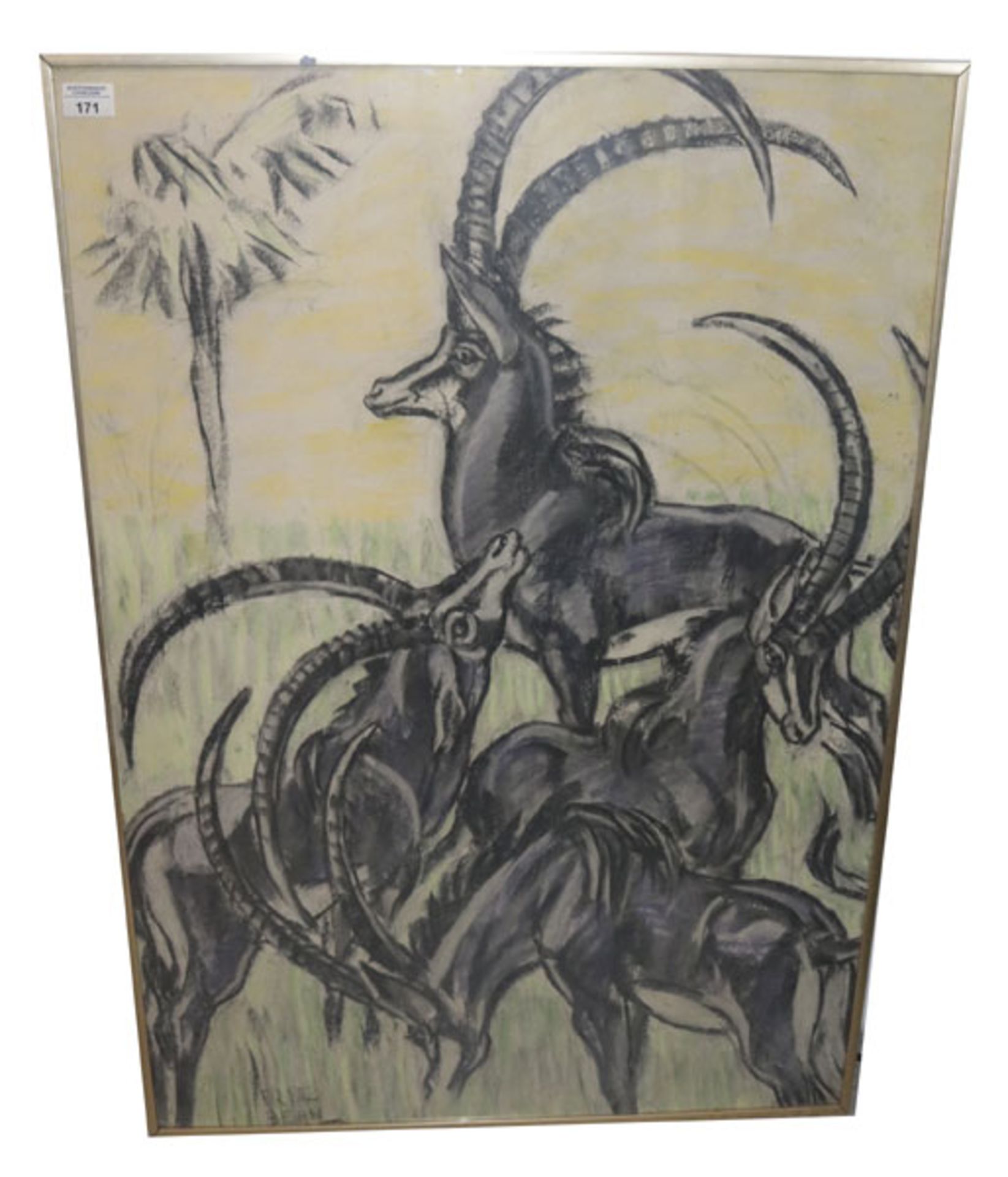 Gemälde Kreidepastell 'Antilopen', signiert Fritz Behn, * 1878 Klein Grabow + 1970 München, unter Gl