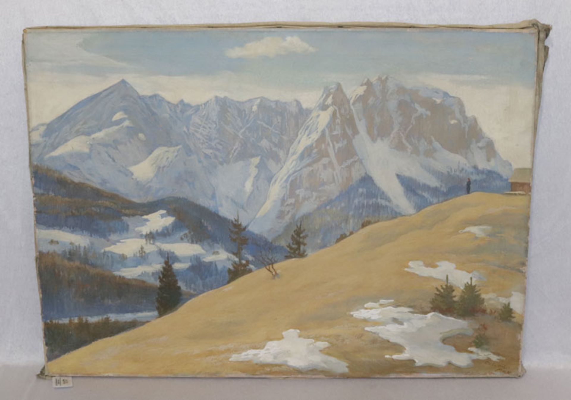 Gemälde ÖL/LW 'Blick auf das verschneite Wettersteingebirge', signiert Max Colombo, * 1877 München +