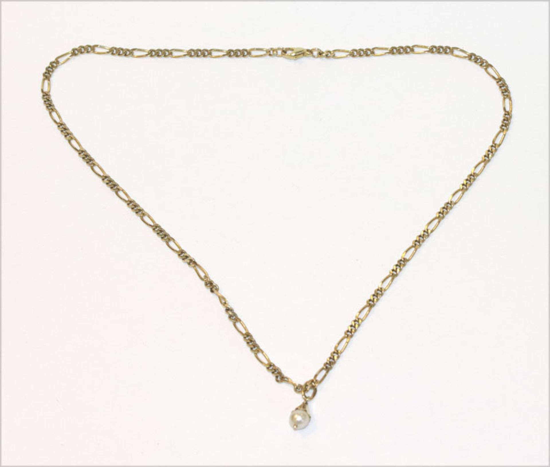 14 k Gelbgold Kette mit Perlenanhänger, 17 gr., L 48 cm