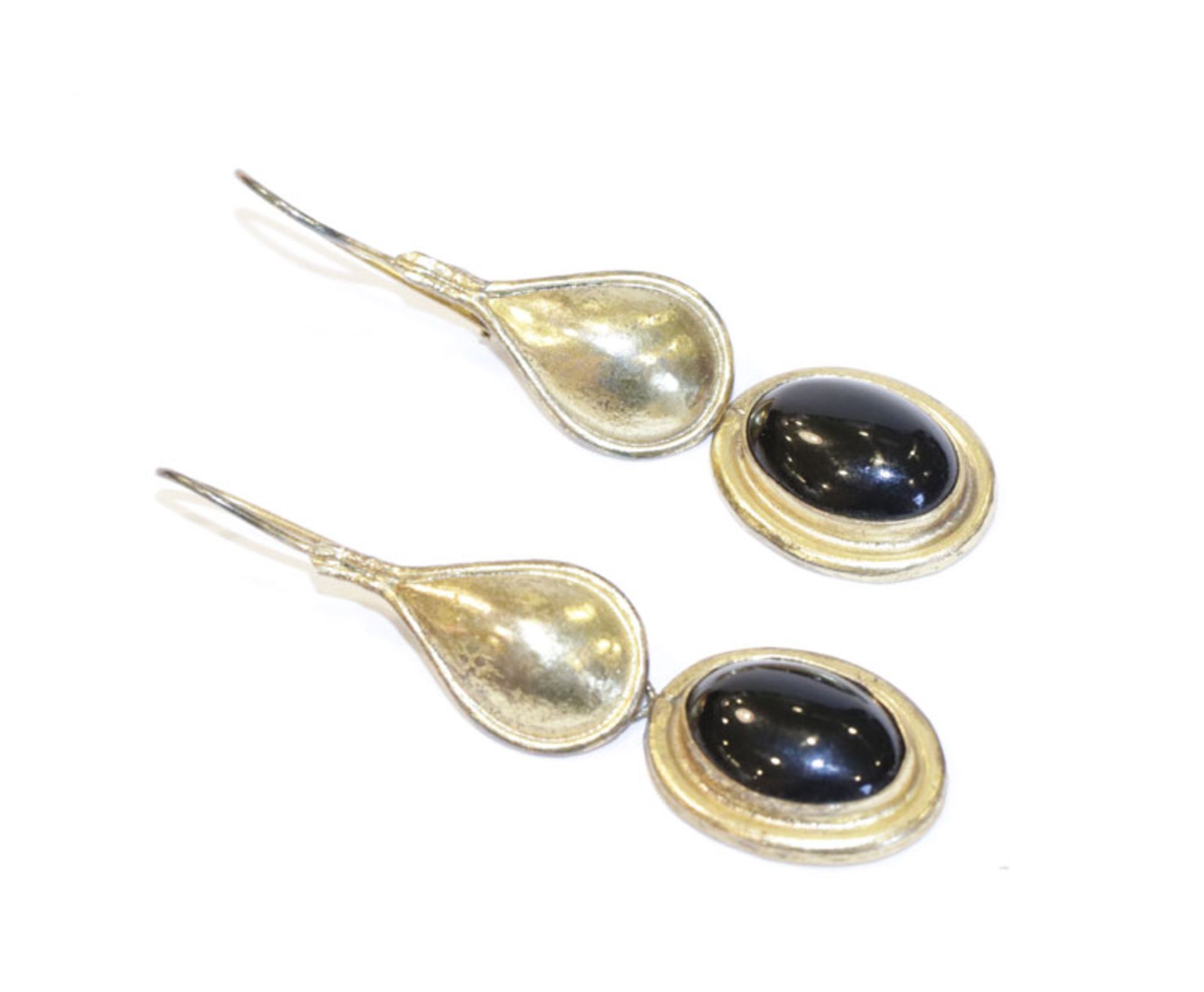 Paar Silber/vergoldete Ohrhänger mit Onyx, L 6 cm