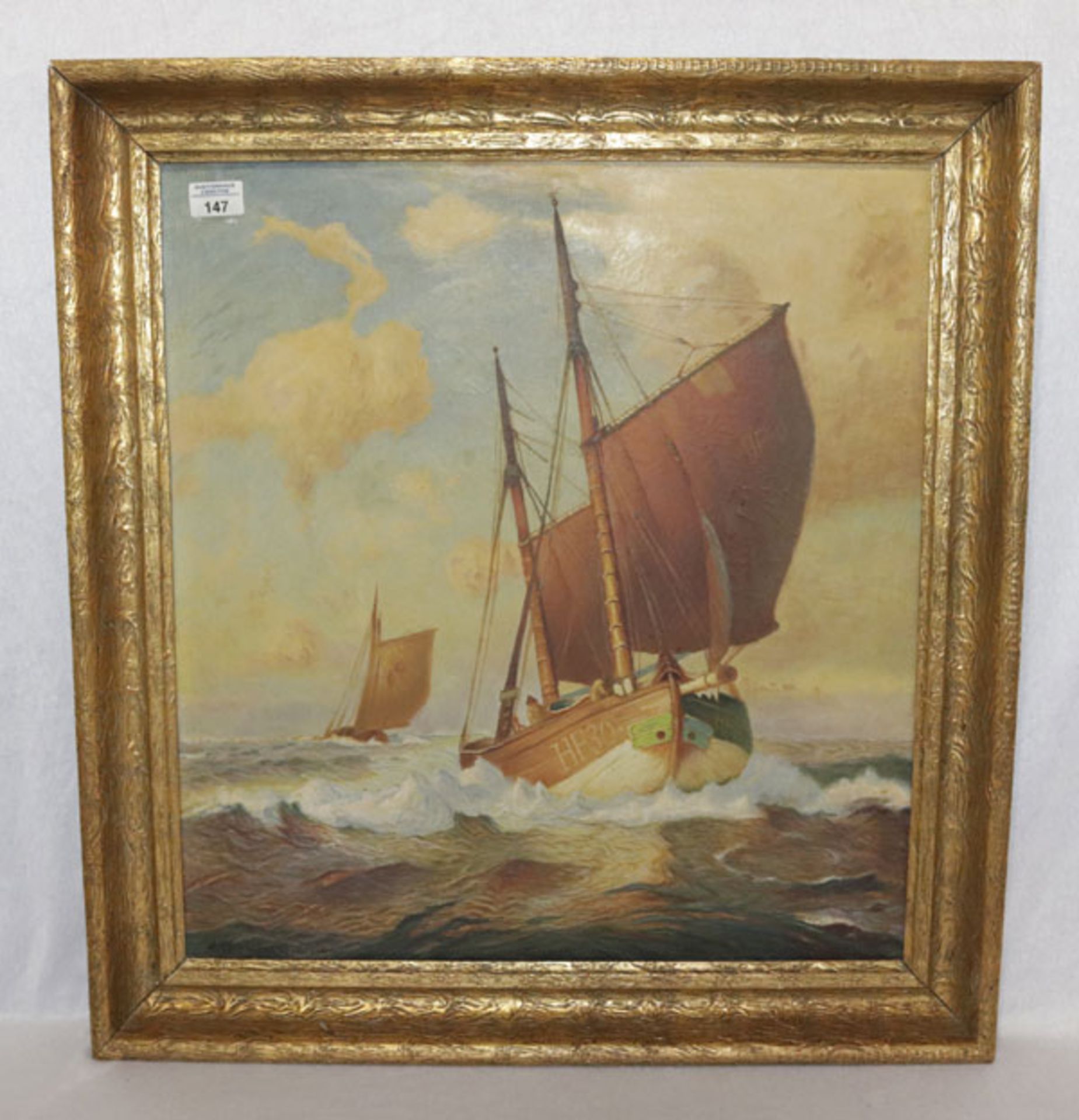 Gemälde ÖL/LW 'Segelschiffe', undeutlich signiert, Kopie ?, gerahmt, Rahmen leicht bestossen, inc. R
