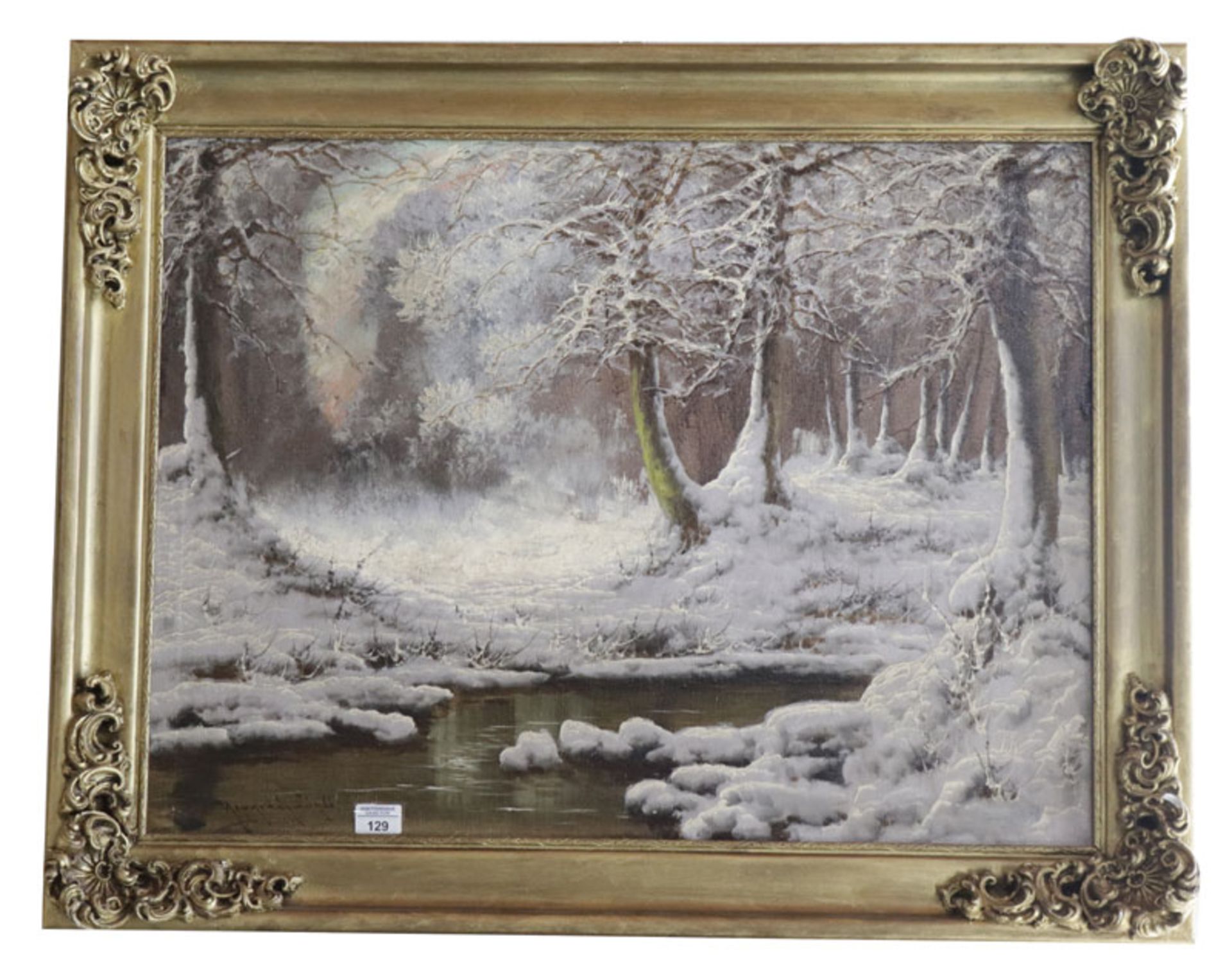 Gemälde ÖL/LW 'Winterlandschaft mit Bachlauf', signiert Neogrády, László, * 1896 Budapest + 1962, Sc