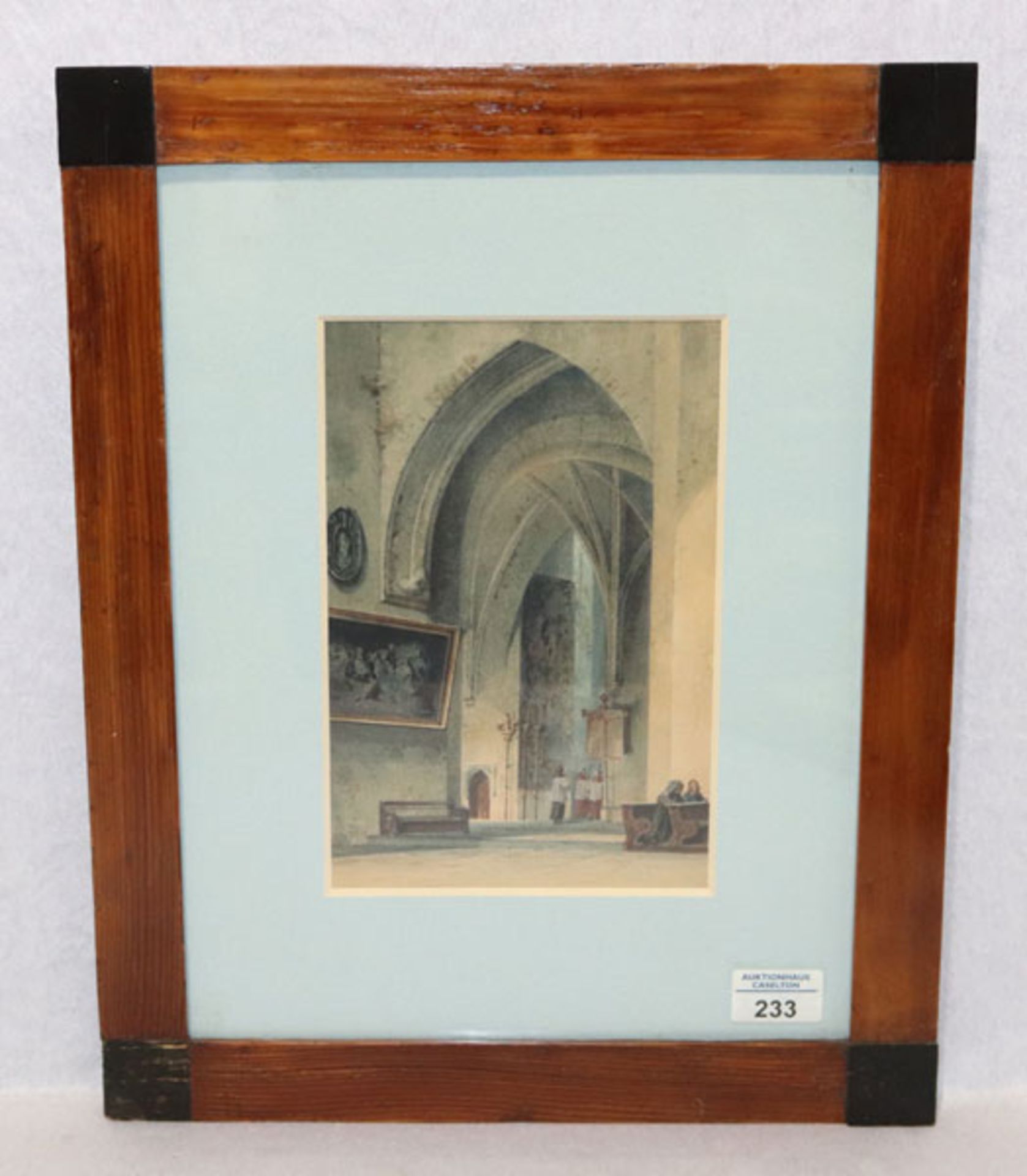 Aquarell 'Kircheninterieur', monogrammiert ch ? datiert 1866, mit Passepartout unter Glas gerahmt, R