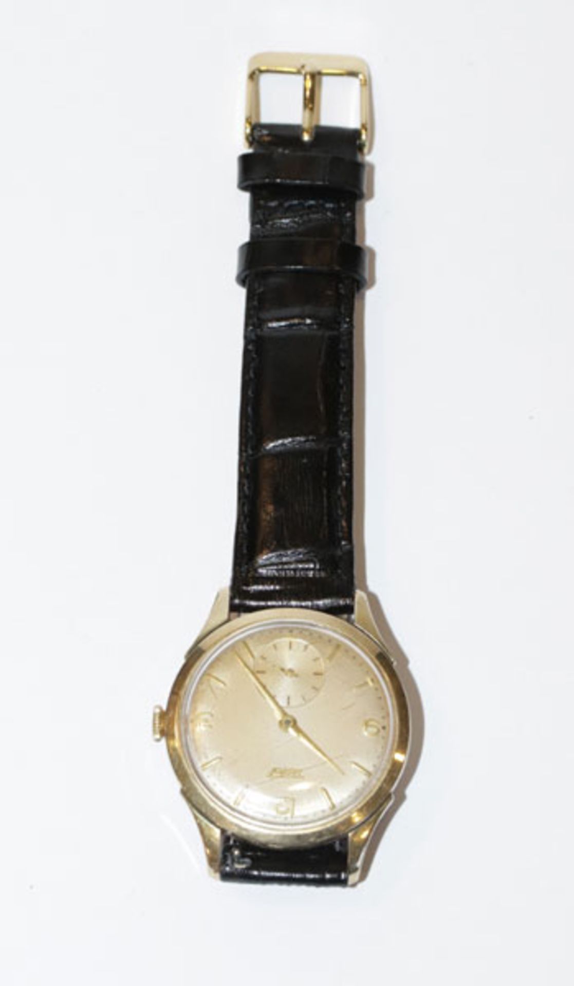 Tissot Herren-Armbanduhr, mechanisch, um 1960/70, intakt, an neuwertigen, schwarzen Lederarmband