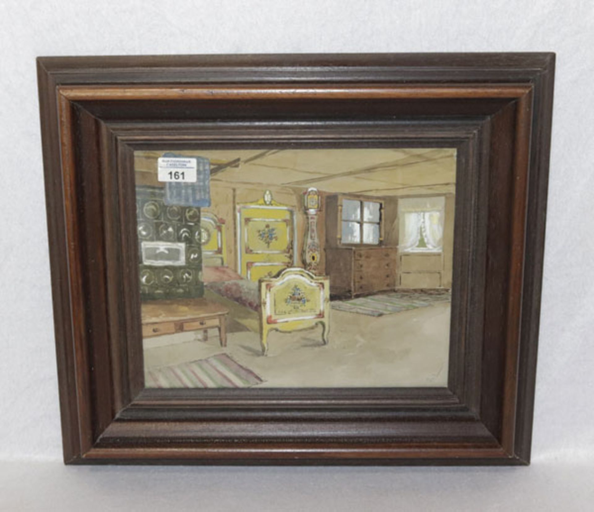 Gemälde Aquarell 'Bauernstube', signiert I. v. Zimmer ?, unter Glas gerahmt, incl. Rahmen 44 cm x 50