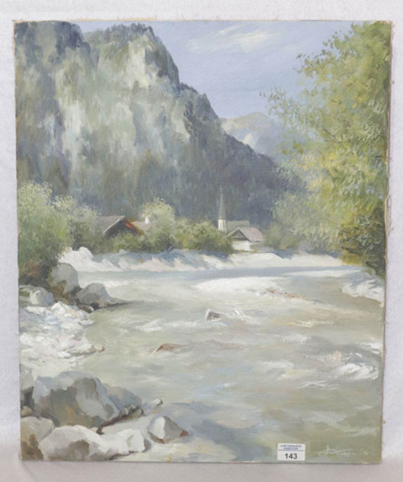Gemälde Ö/LW 'Loisach bei Garmisch', undeutlich signiert, ohne Rahmen 60 cm x 49,5 cm