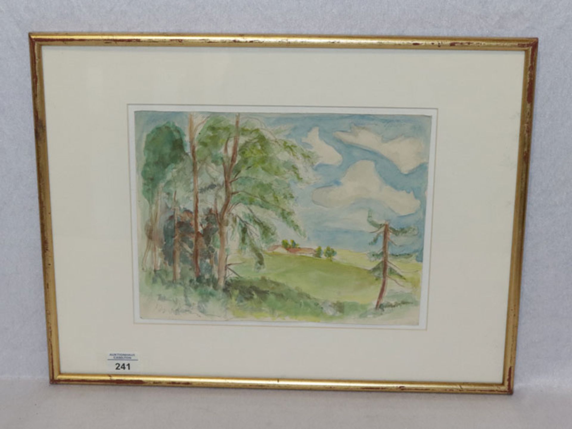 Aquarell 'Sommerlandschaft', undeutlich signiert, rückseitig mit Klebeetikett Eugen Spiro, mit Passe