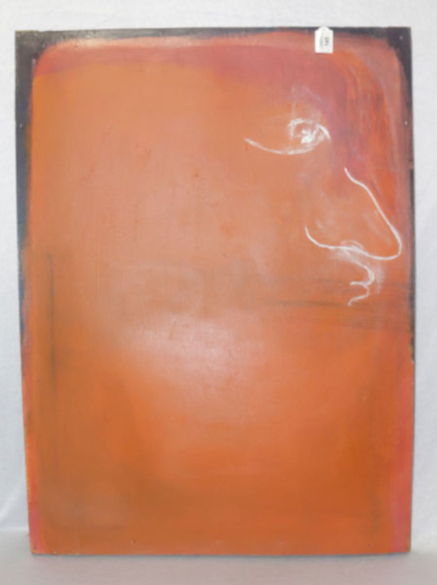 Gemälde ÖL/Malkarton 'Porträt auf Orange', rückseitig bez. Bail, 1996, ohne Rahmung, Karton hat Wass