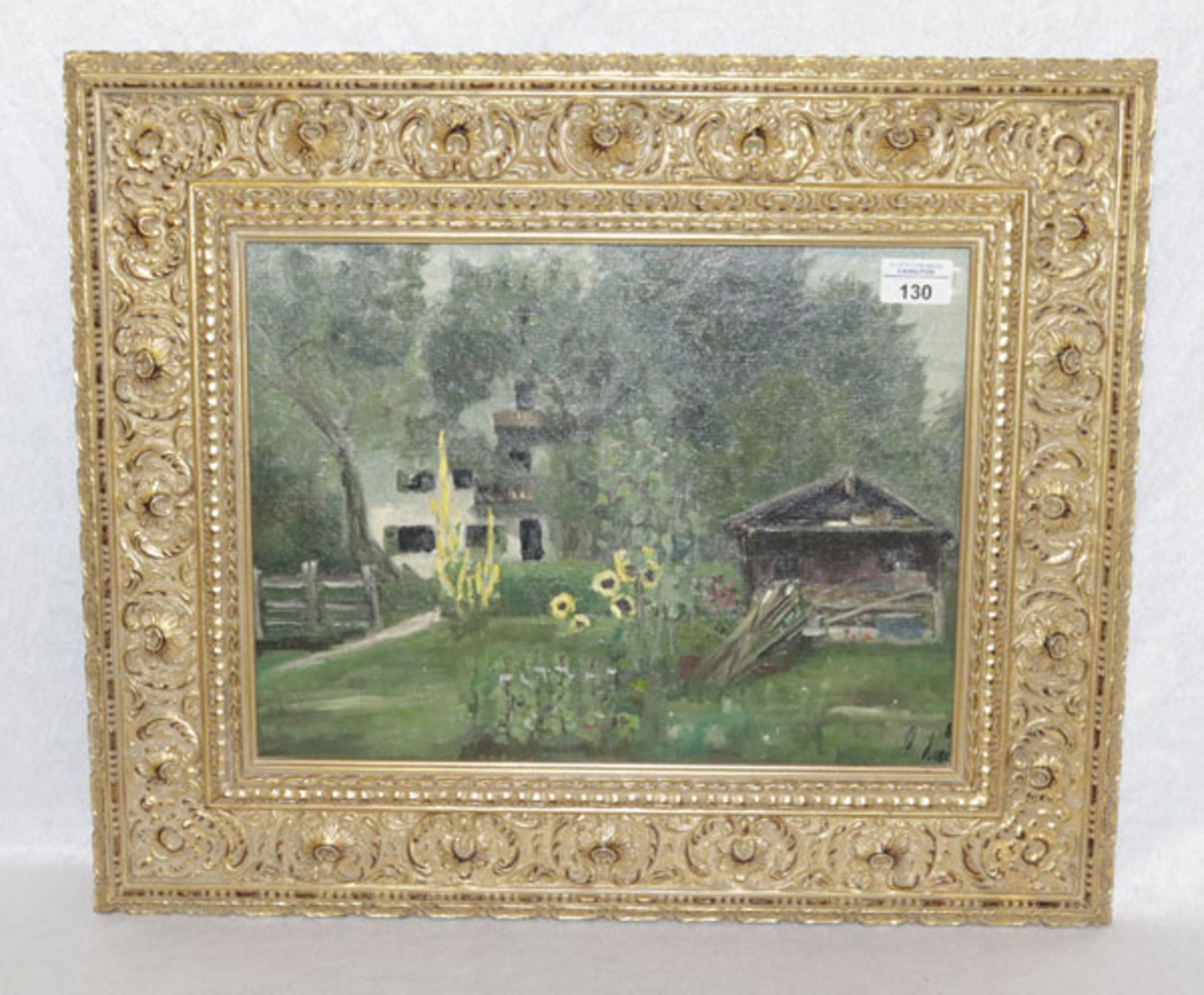 Gemälde ÖL/Malkarton 'Blick aufs Bäckerhaus', signiert P. Meier, schön gerahmt, incl. Rahmen 49,5 cm