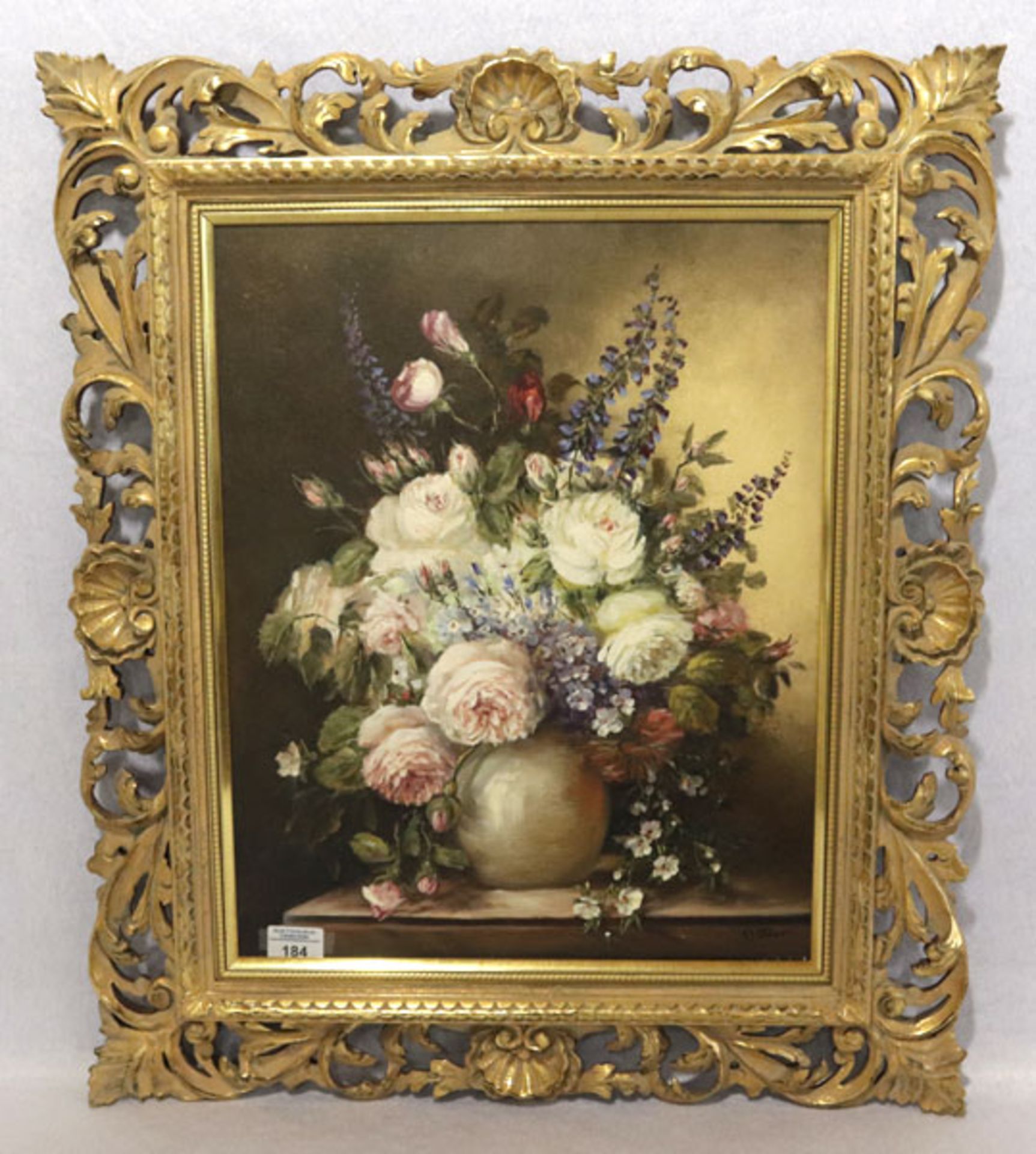 Gemälde ÖL/LW 'Blumen in Vase', signiert P. (Paula) Stöver, * 1912 Bremen + 1982 Worpswede, Studium 