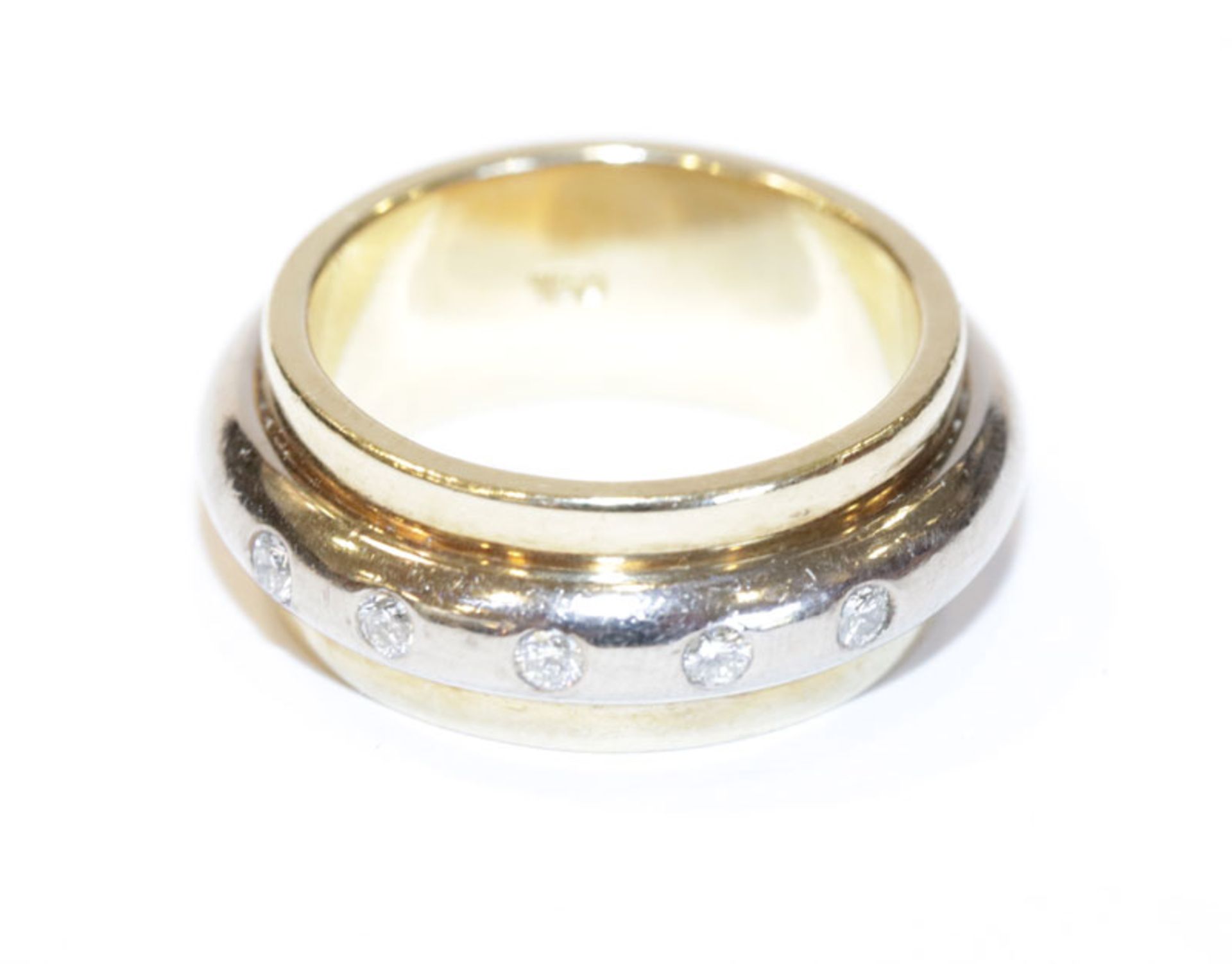 18 k Gelb- und Weißgold Ring mit 5 in Weißgold gefaßten Diamanten, 22 gr., Gr. 58