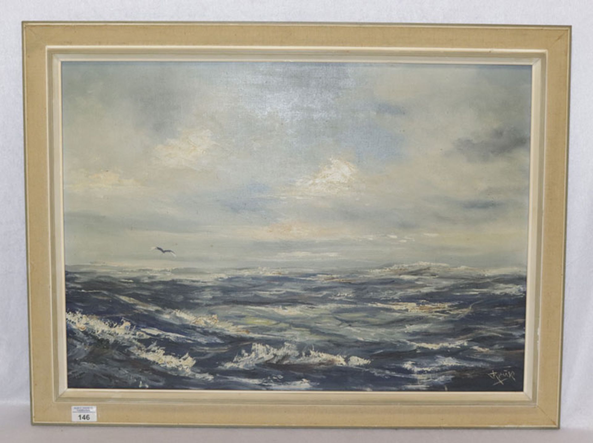 Gemälde ÖL/LW 'Meeresstück', undeutlch signiert, gerahmt, Rahmen beschädigt, incl. Rahmen 61 cm x 80
