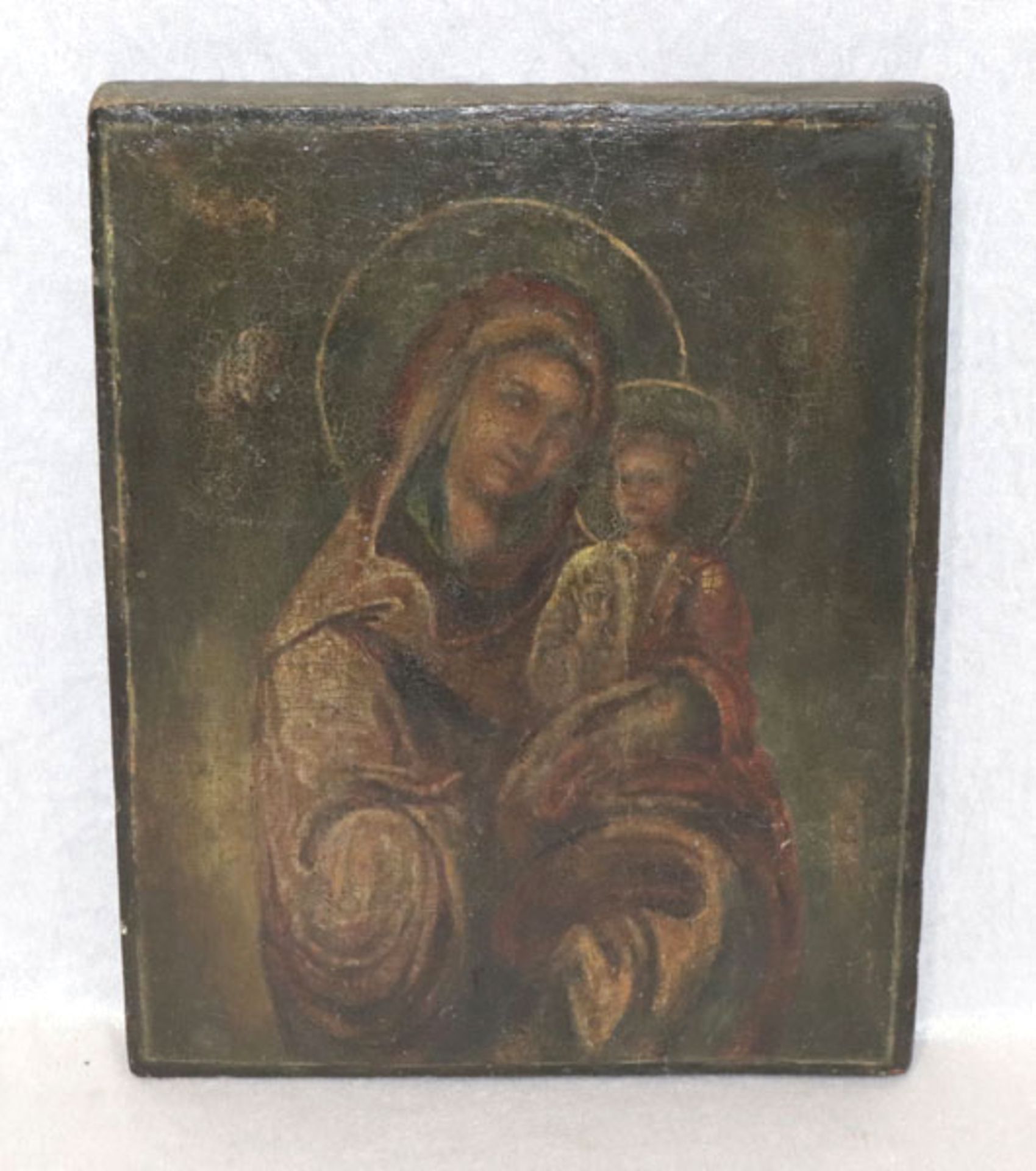 Ikone 'Maria mit Kind', Altersspuren, 29 cm x 23 cm