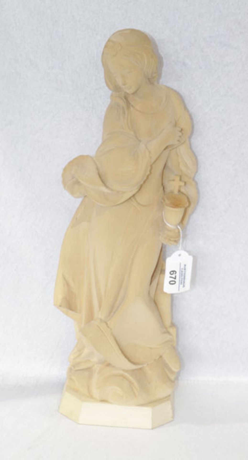 Holz Figurenskulptur 'Heilige Barbara', am Sockel monogrammiert PF, H 45,5 cm