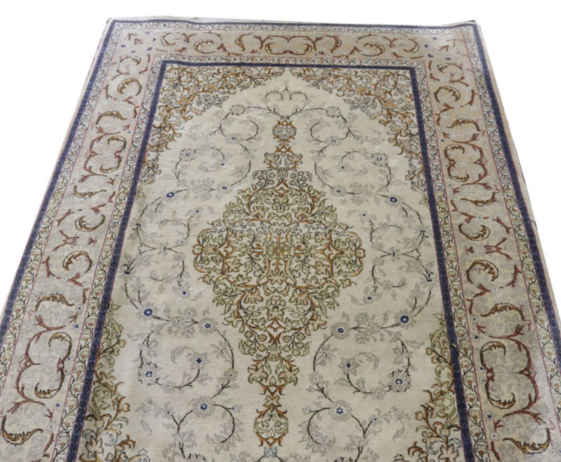 Teppich, Täbriz, beige/grün/bunt, Gebrauchsspuren, 204 cm x 136 cm