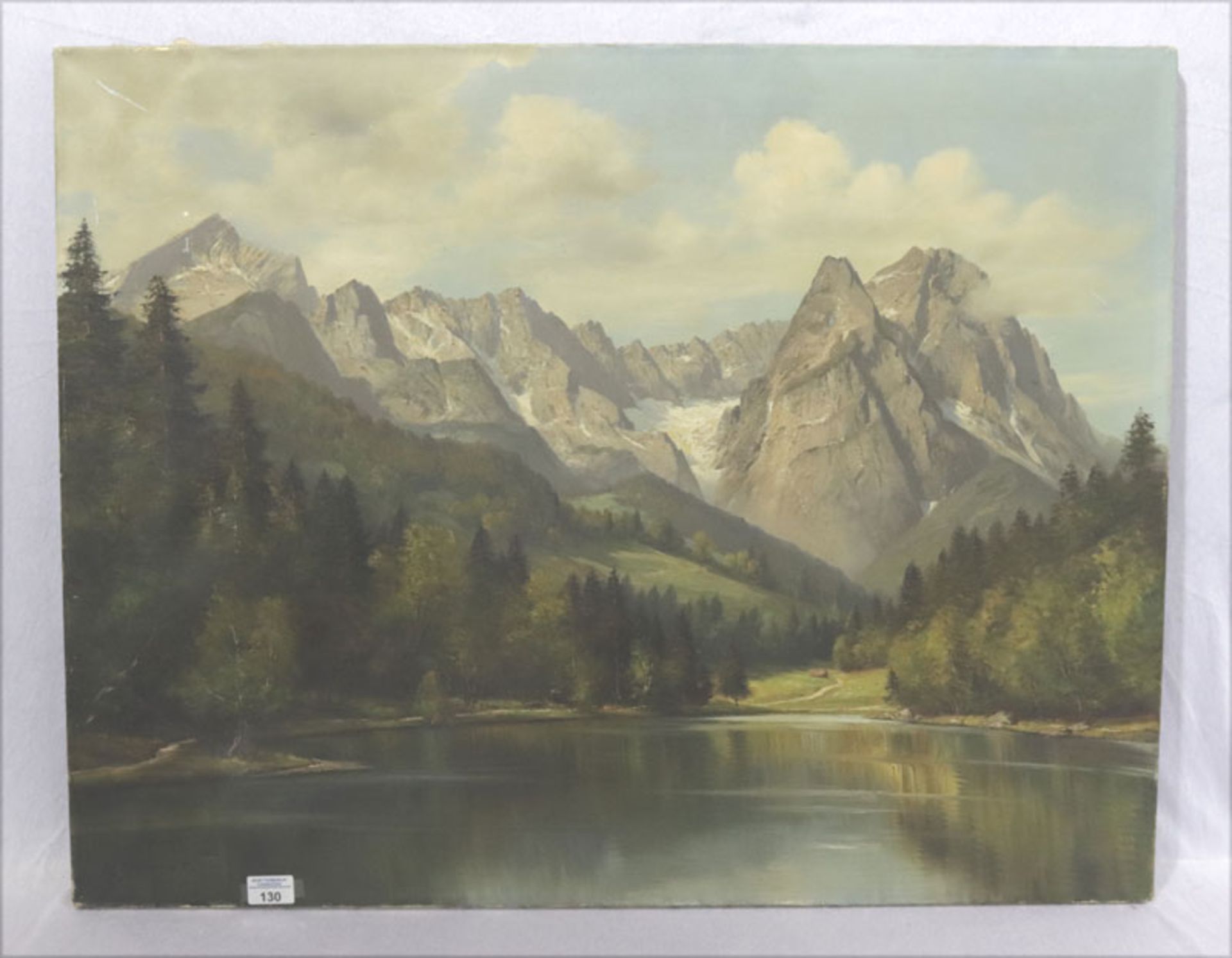 Gemälde ÖL/LW 'Riessersee mit Wettersteingebirge', signiert M. (Max) Sammet, akademischer Maler, *