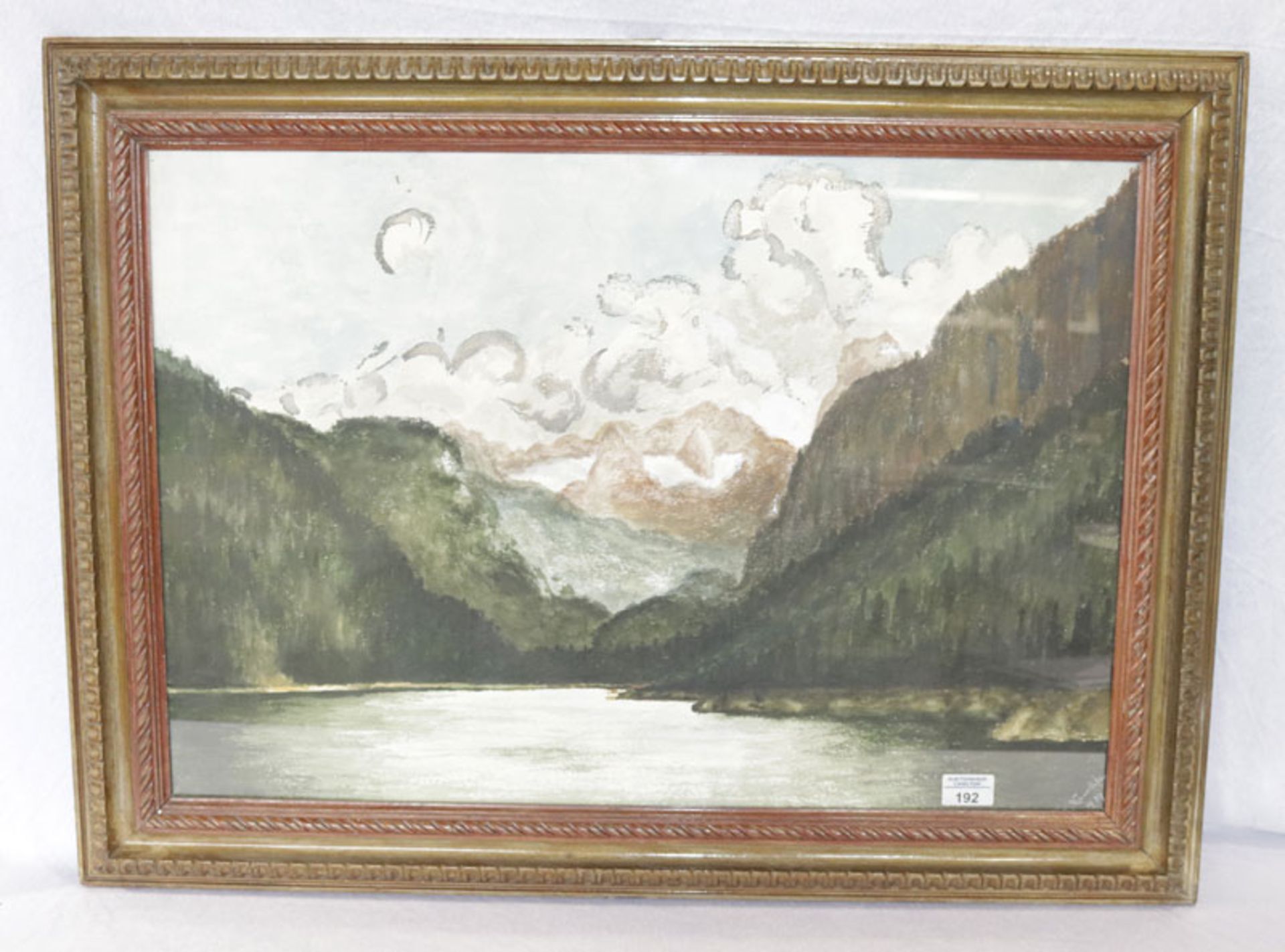 Aquarell 'Berglandschaft mit See', signiert K. (Käthe) Rauchfuss, 1939, unter Glas gerahmt, Rahmen l