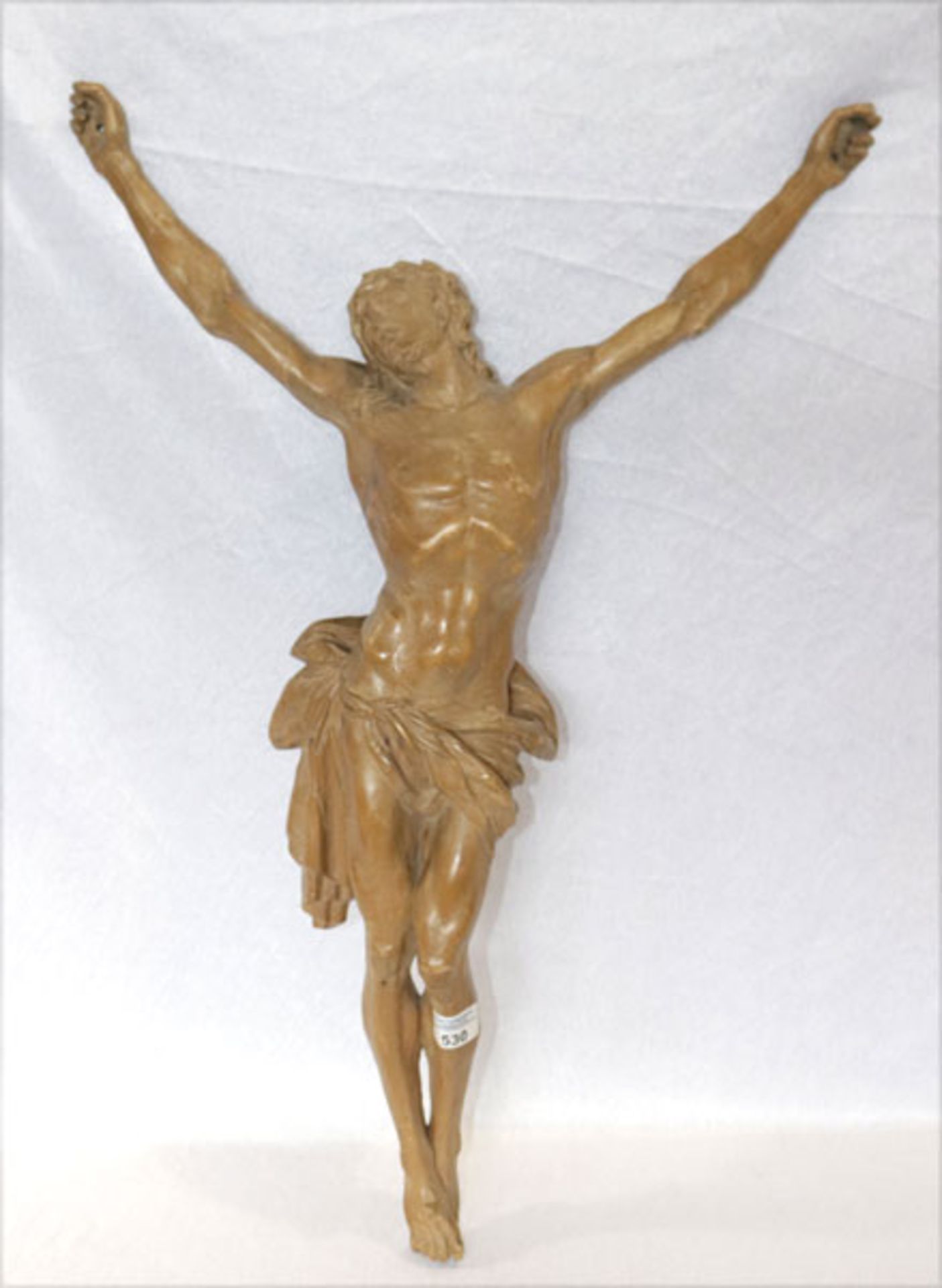 Holzskulptur 'Jesus', detaillierte Schnitzerei, gebeizt, H 84 cm, B 50 cm