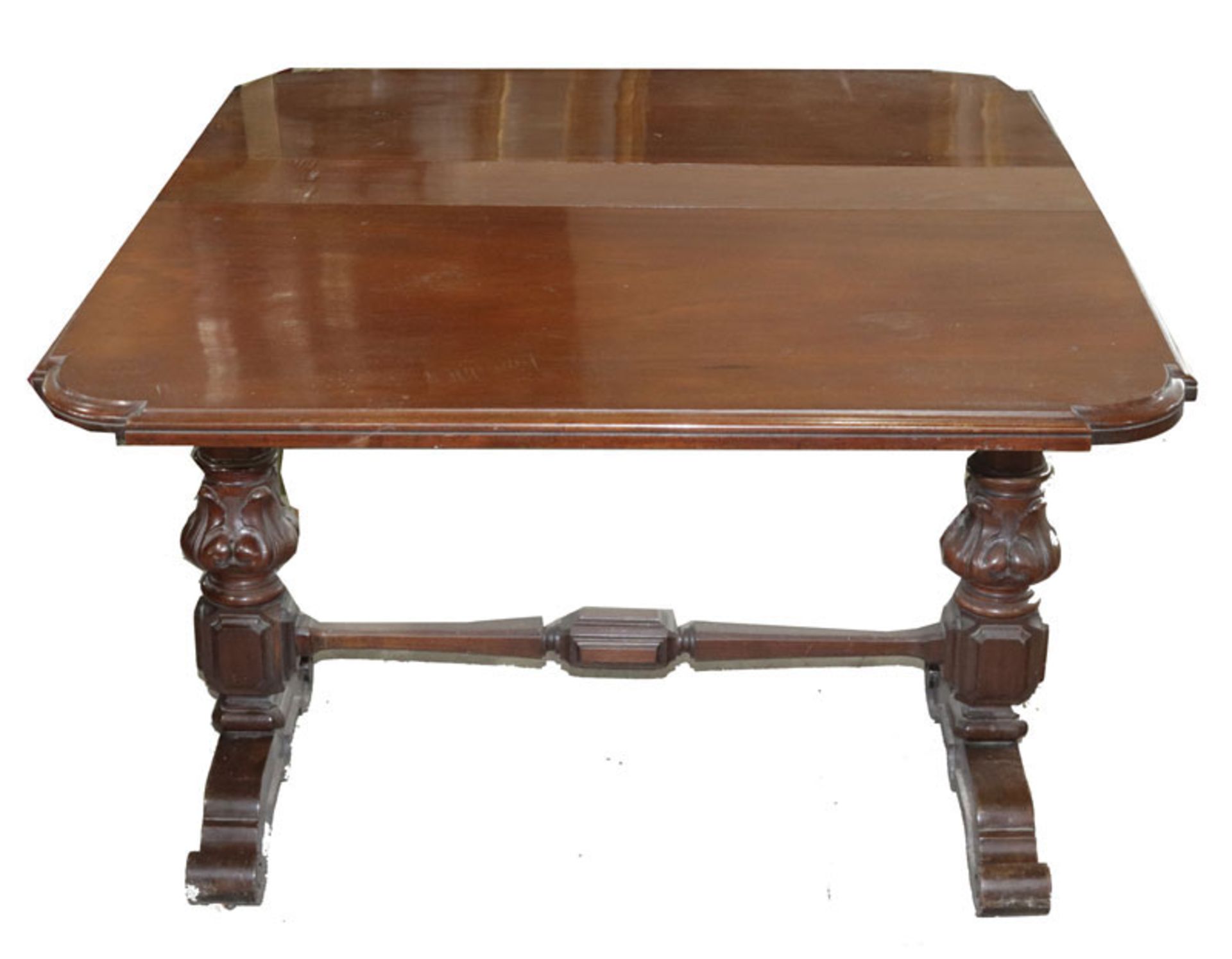 Englischer Tisch auf gedrechselten Beinen, 19. Jahrhundert, beidseitig abklappbar, H 75 cm, B 15/95 