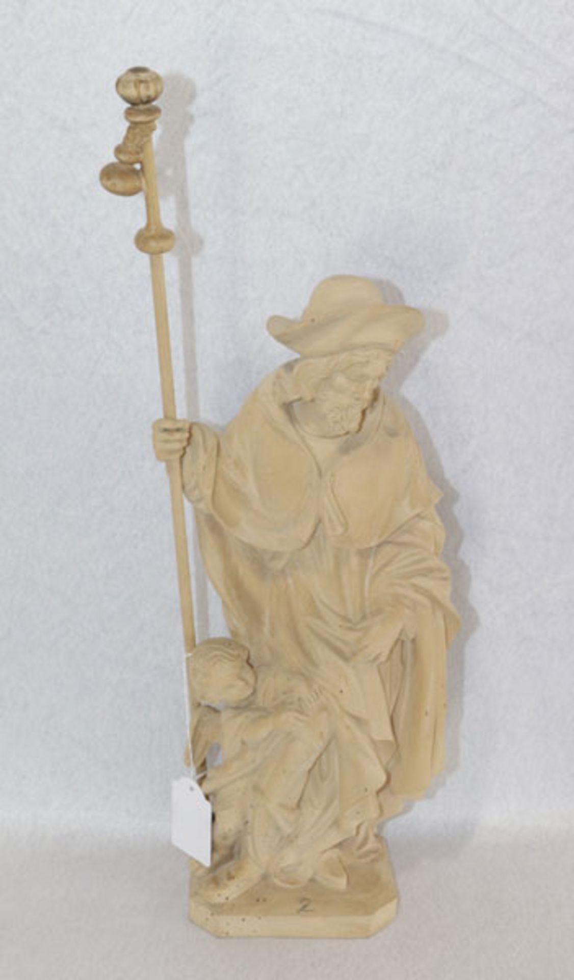 Holzfigur 'Heiliger Rochus', rückseitig monogrammiert PF, ungefaßt, H 46 cm